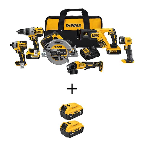 20V MAX Lithium Ion Cordless 6-Tool Combo Kit, (4) 20V MAX 5.0Ah Batteries, Charger and Tool Bag