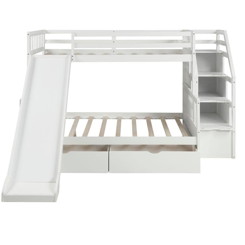 77.9 in. L Twin Over Full Bunk Bed with 2 Storage Drawers, Slide and Staircase, Multifunction, Pine Wood, White price history on PriceWatchPro