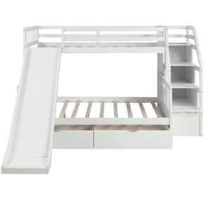 77.9 in. L Twin Over Full Bunk Bed with 2 Storage Drawers, Slide and Staircase, Multifunction, Pine Wood, White