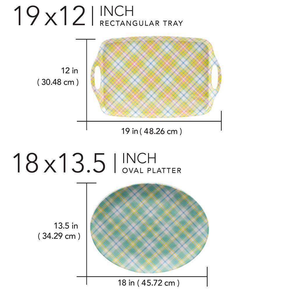 Easter Morning Plaid Multicolor Melamine Tray Set, 2 Pieces