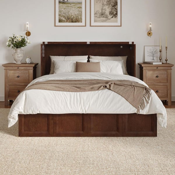 AFI Athena Walnut Brown Wood Frame Queen Murphy Bed Chest with 6