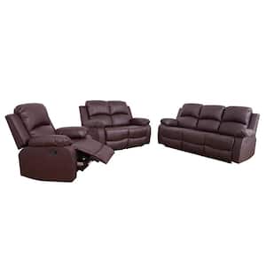 Brown Faux Leather Rocker Recliner with Highbacked (Set of 3)