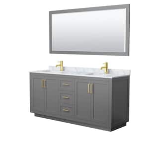 Miranda 72 in. W Double Bath Vanity in Dark Gray with Marble Vanity Top in White Carrara with White Basins and Mirror