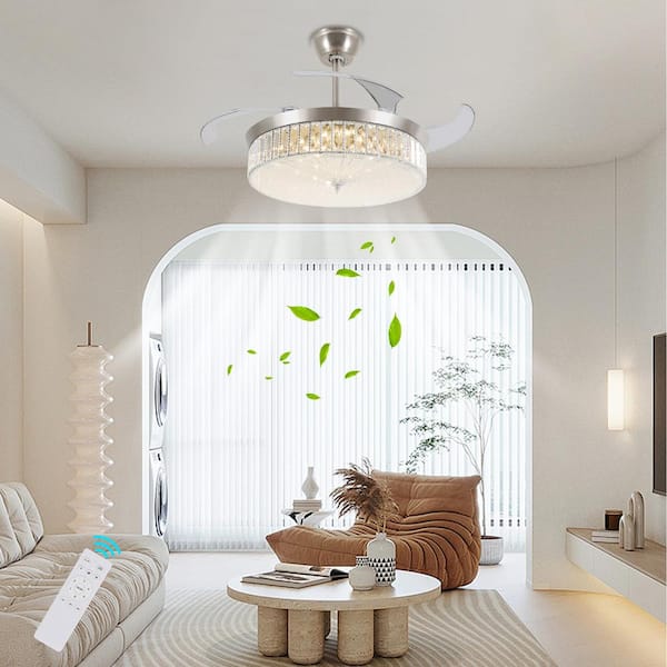 OUKANING 42 in. Silver Indoor Crystal Decor Integrated LED
