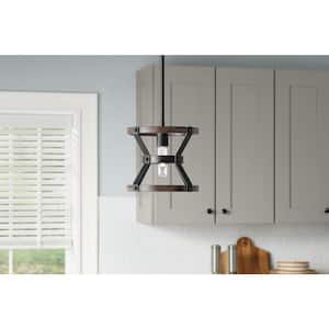 Rockland 60-Watt 1-Light Matte Black Mini-Pendant with Painted Wood Accent Shade