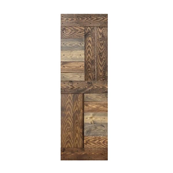 COAST SEQUOIA INC Coast Sequoia 60 in. x 84 in. Embossing Dark Multi Knotty Wood Bi-Fold Barn Door with Sliding Hardware Kit