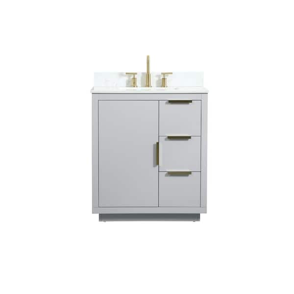 Unbranded Simply Living 30 in. W x 19 in. D x 34 in. H Bath Vanity in Grey with Calacatta White Engineered Marble Top