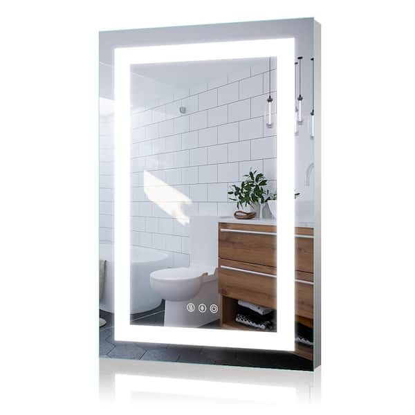 Unbranded 24 in. W x 36 in. H Rectangular Frameless Wall Mount Bathroom Vanity Mirror in Silver with LED Light Anti Fog