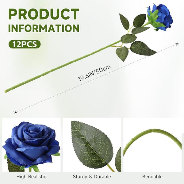 ROSEロイヤル 19.6 in. Royal Blue Indoor/Outdoor Artificial Roses Flower