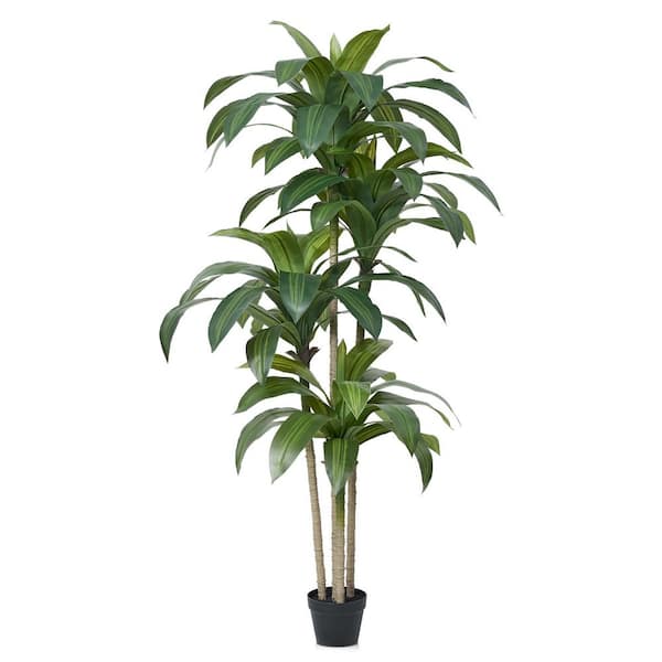 6 ft. Artificial Dracaena Tree, Fake Tropical Plants Faux Potted Floor Plant Indoor Outdoor Home Decor