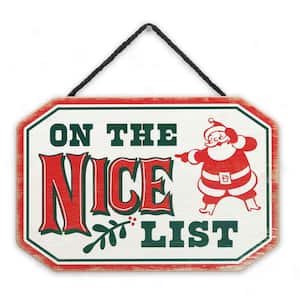 6 in. White On the Nice List Santa Christmas Hanging Wood Wall Decor