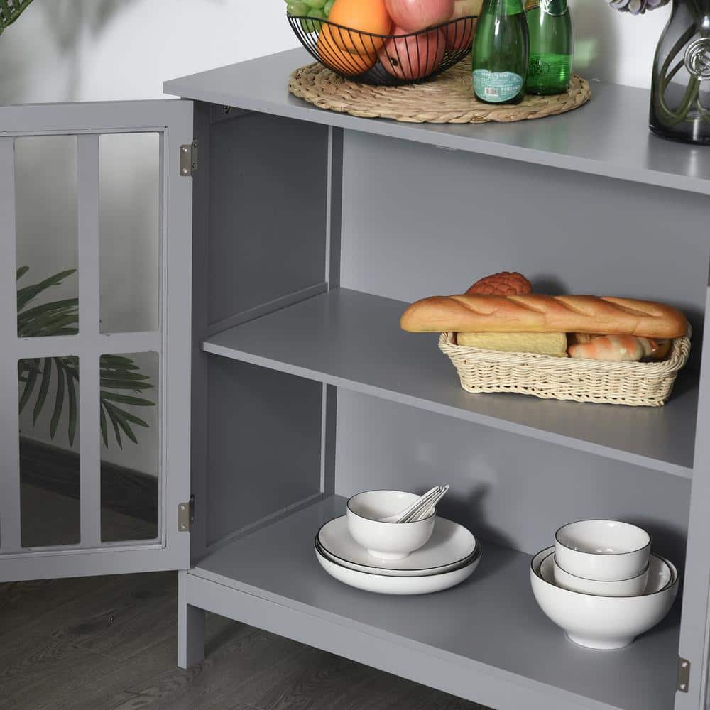 Grey MDF Sideboard Buffet with Transparent Doors