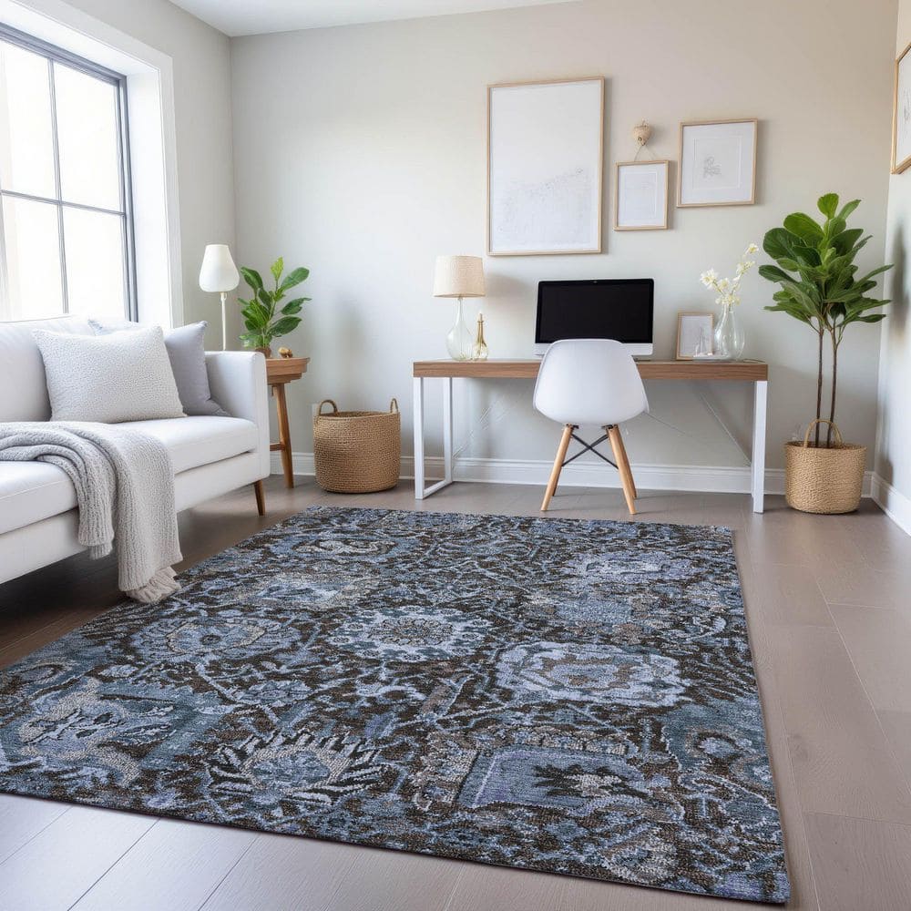 Mayfield Premium Machine Washable Abstract AMF1320 Denim 5 ft. x 7 ft. 6 in. Area Rug price history on PriceWatchPro
