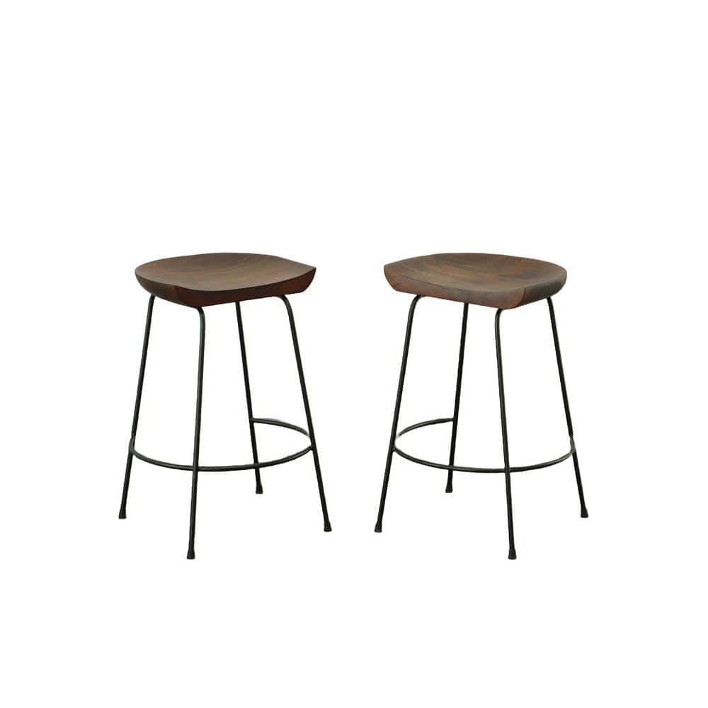 Chestnut Black 24.5" Industrial Wood Metal Saddle Counter Stool