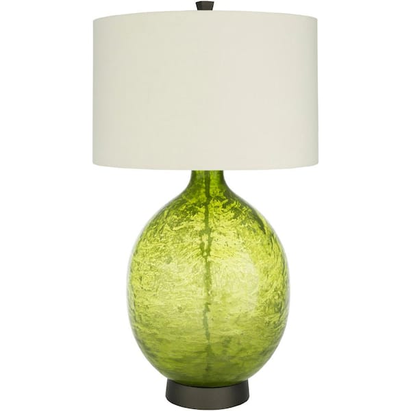 Livabliss Lazurnaya 32.16 in. Grass Green Indoor Table Lamp with White Barrel Shaped Shade