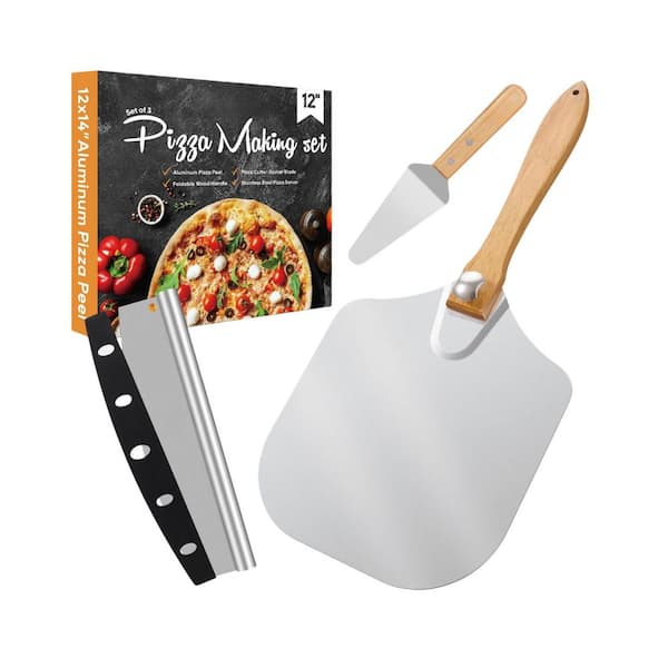 Aluminum Metal Pizza Peel Set with Foldable Handle for Homemade Pizza Baking and Oven Cooking
