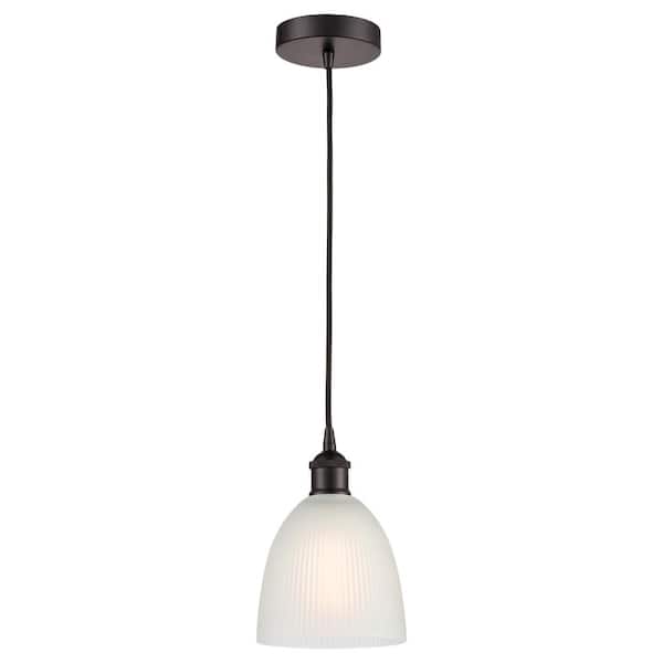 Castile 60-Watt 1-Light Oil Rubbed Bronze Standard Mini Pendant Light with Painted Glass Shade, No Bulbs Included