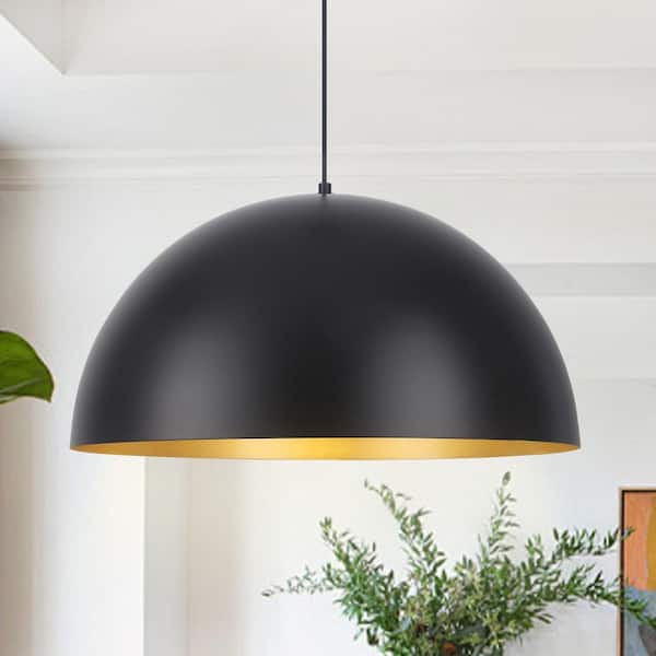 1 Light Black Gold Shaded Industrial Single Pendant Light with Metal Dome Shade for Dinning Room, No Bulbs Included