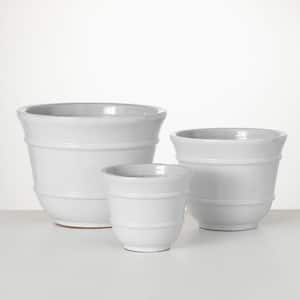 10 in., 7.5 in. & 6 in. White Glazed Clay Indoor/Outdoor Planter Set of 3