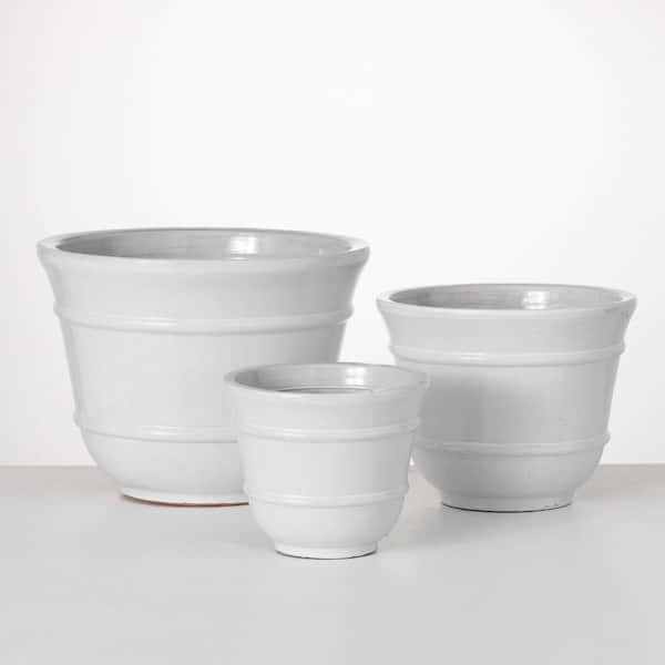 SULLIVANS 10 in., 7.5 in. & 6 in. White Glazed Clay Indoor/Outdoor Planter Set of 3