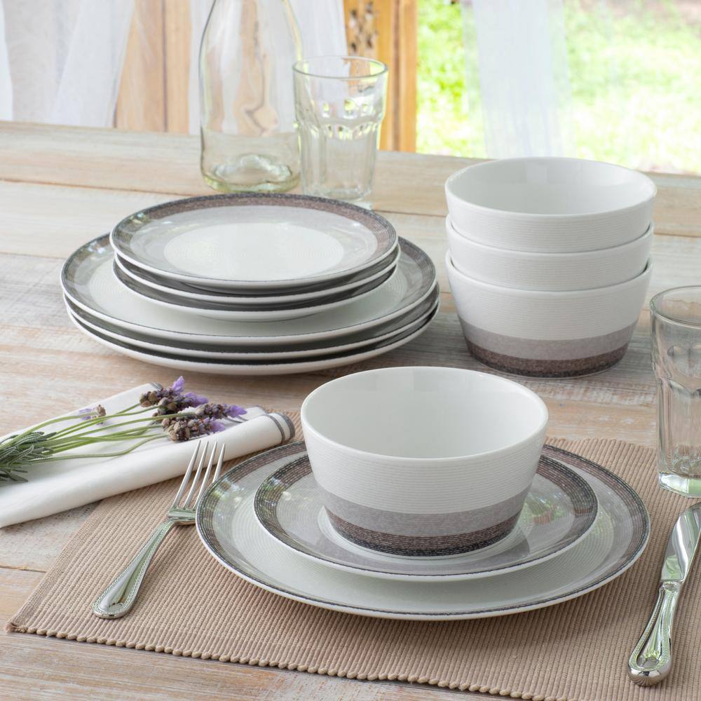 Canyon White Porcelain 12-Piece Dinnerware Set, Service for 4