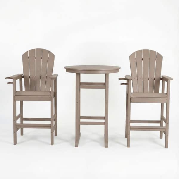 3-Piece HDPE Outdoor Bar Height Bistro Set with Round Pub Table, 2 Bar Stools