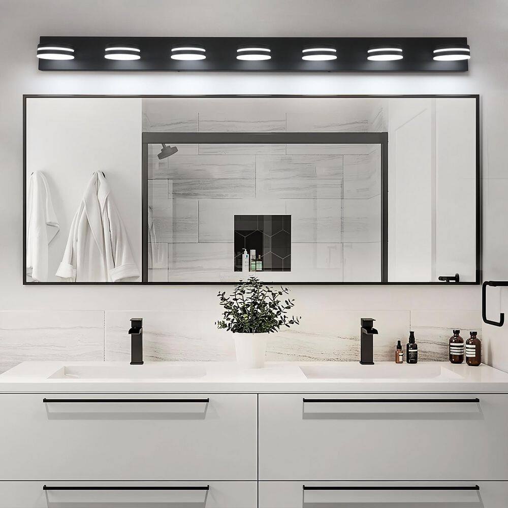 55 in. 7-Light Black LED Vanity Light with Dimmable 5500K Light and 270° Swivel Range Acrylic Shade price history on PriceWatchPro