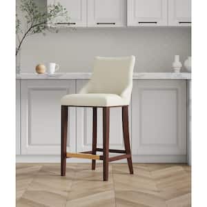 Shubert 29.13 in. Ivory Beech Wood Bar Stool with Leatherette Upholstered Seat