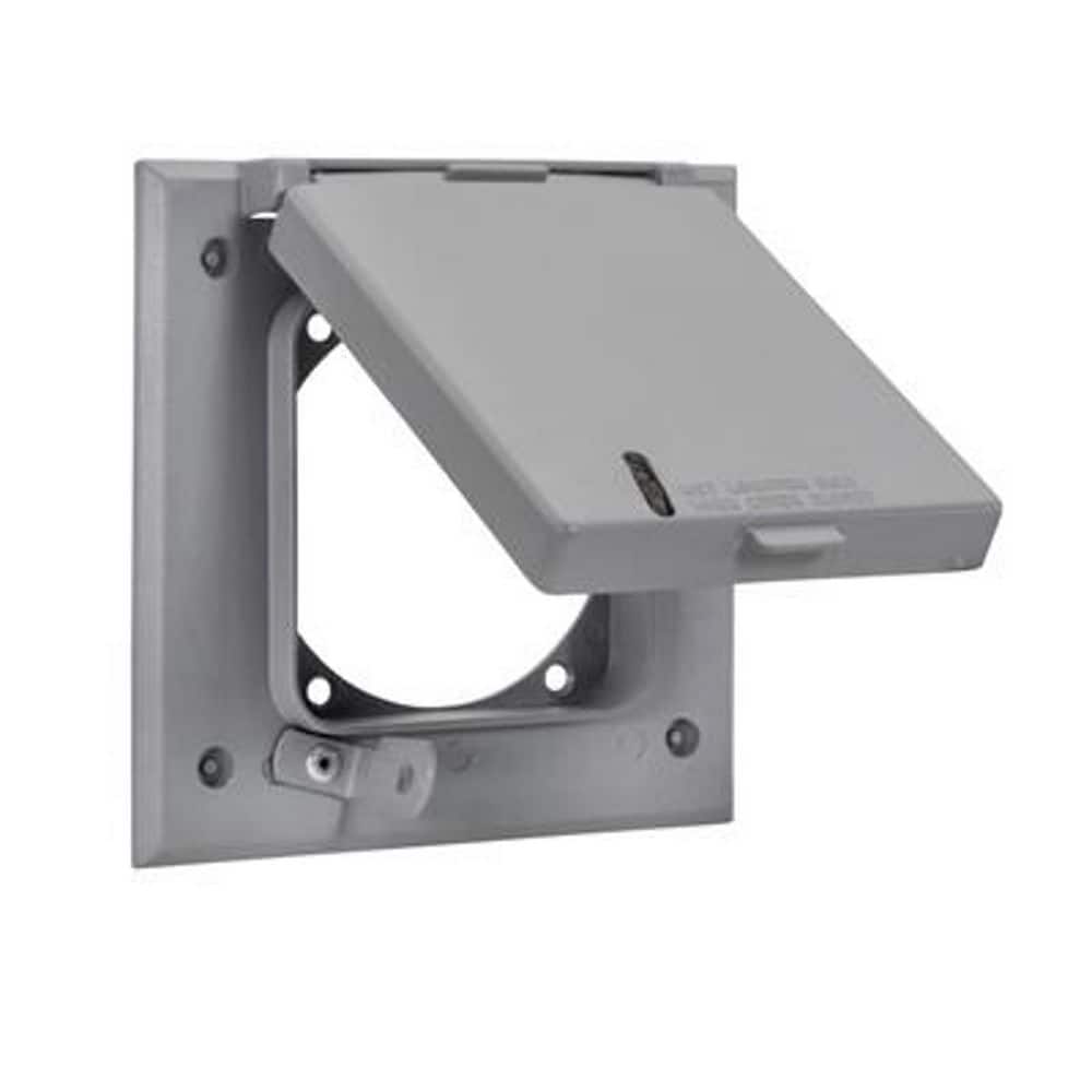 Gray Powder Coated Double Gang Weatherproof Outlet Cover