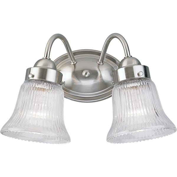 Progress Lighting Fluted Glass Collection 2-Light Brushed Nickel Clear Prismatic Glass Traditional Bath Vanity Light