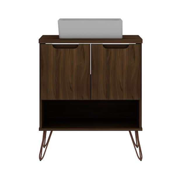 Manhattan Comfort Rockefeller 26.38 in. W x 17.52 in. D x 30.63 in. H Bath Vanity 2.0 with Vanity Top in Brown with White Basin