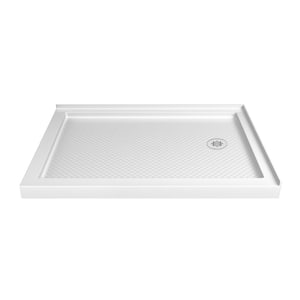 SlimLine 32 in. W x 48 in. L Corner Double Threshold Shower Pan Base with Right Drain in White