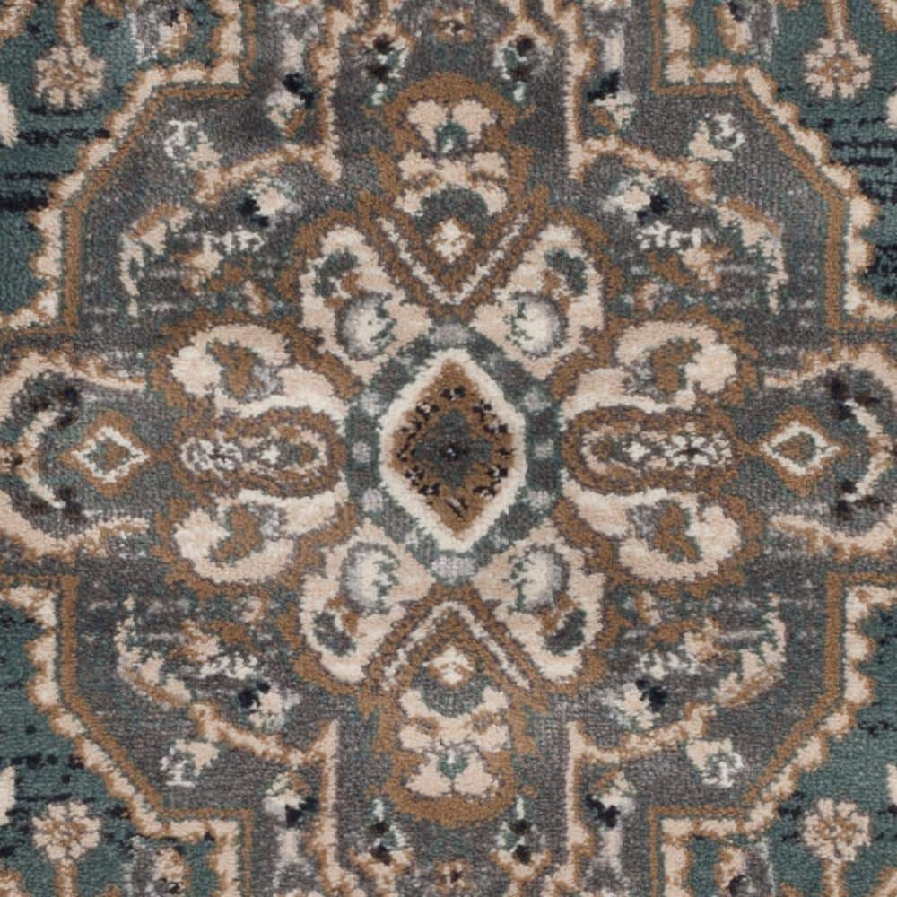 Teal and Grey Traditional Floral 4' x 6' Area Rug