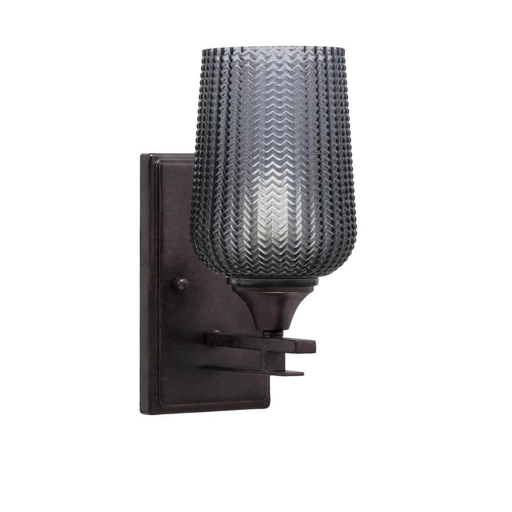 Ontario 1-Light Dark Granite 5 in. Wall Sconce with Smoke Textured Glass Sh