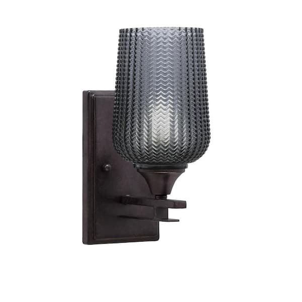 Unbranded Ontario 1-Light Dark Granite 5 in. Wall Sconce with Smoke Textured Glass Shade