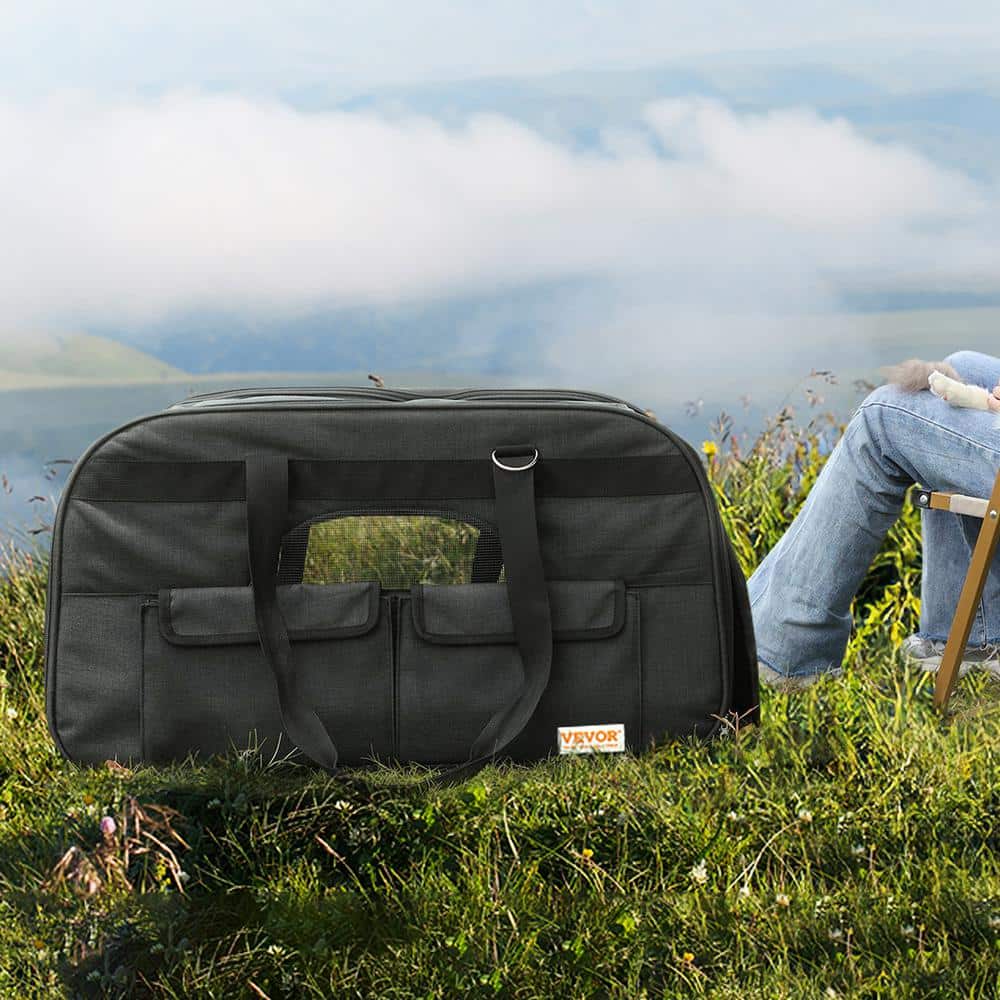 Large Black Soft-Sided Rolling Pet Carrier with Mesh Windows