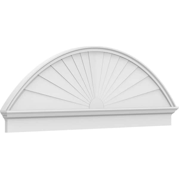 Ekena Millwork 70-in. W x 24-3/8-in. H x 2-3/4-in. P Segment Arch Sunburst Signature Urethane Combination Pediment, Primed Tan