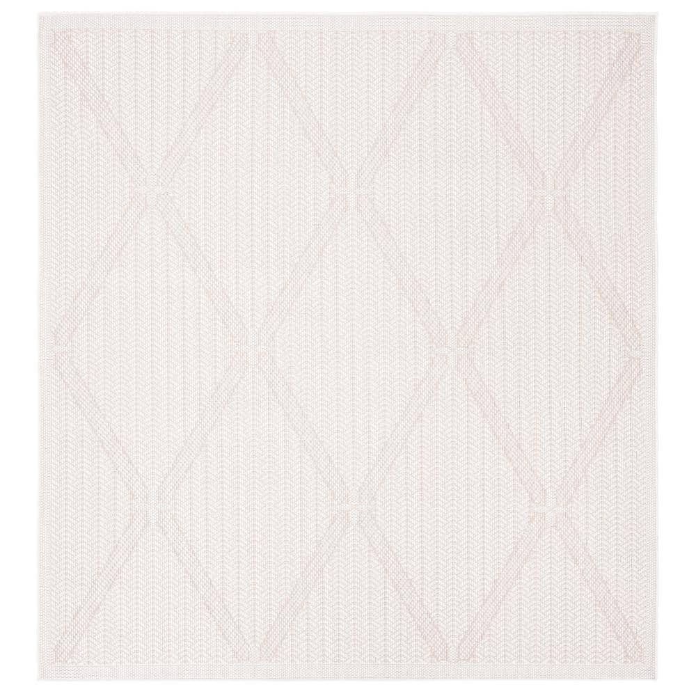 Cream Beige Geometric Braided Square Indoor Outdoor Rug