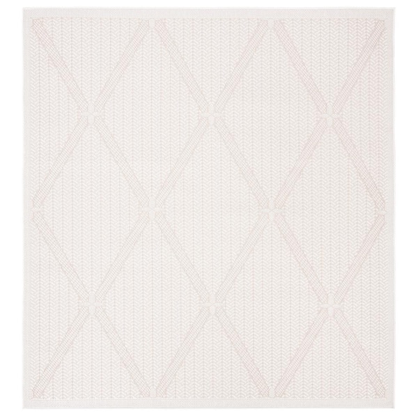 SAFAVIEH Bermuda Cream/Beige 5 ft. x 5 ft. Square Geometric Border Indoor/Outdoor Area Rug