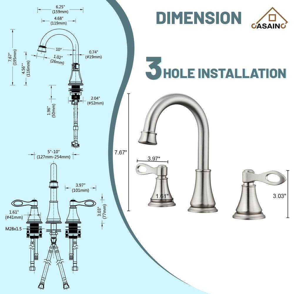 Brushed Nickel 8-Inch Widespread 2-Handle Bathroom Faucet with Drain