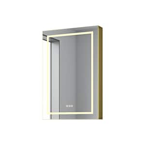 24 in. W x 36 in. H Rectangular Gold Aluminum Surface Mount Medicine Cabinet with Mirror and LED Light