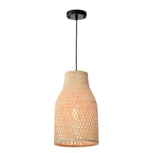Ibis 110-Watt 1-Light Bamboo Rattan Shaded Pendant Light, No Bulbs Included, for Dining/Living Room, Kitchen, Bedroom
