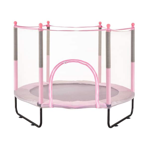 VEVOR 60 in. Kids Trampoline 5 ft. Indoor Outdoor Trampoline Mini Toddler Recreational Trampoline with Enclosure Net, Pink