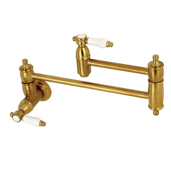 Kingston Brass Bel-Air Wall-Mounted Pot Filler Lever Handle in Brushed Brass
