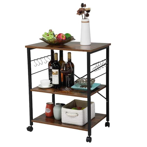Unbranded Alliette Brown Kitchen Cart with with 3-Tier Storage Space