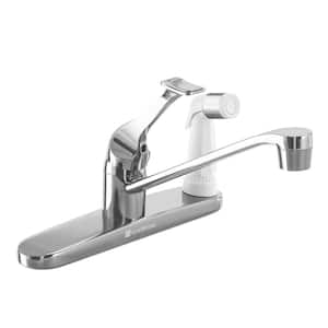 Single-Handle Standard Kitchen Faucet with White Side Sprayer in Chrome