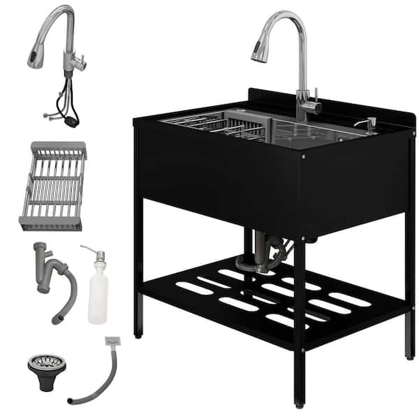 8 in. D x 17.5 in. W 18.5 Gal. Freestanding Mount Laundry/Utility Sink in Black with Faucet