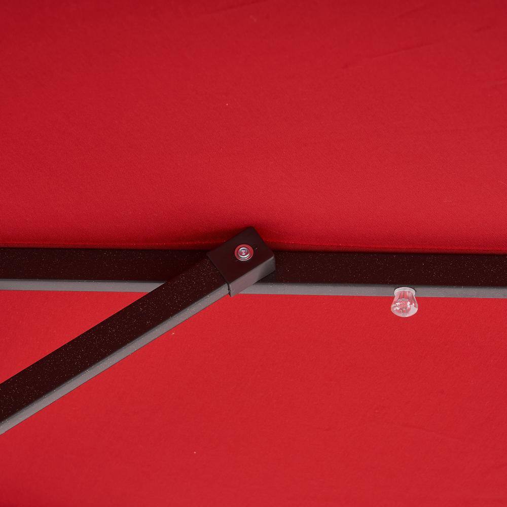 9 ft Red Solar LED Tilt Patio Umbrella with Steel Pole