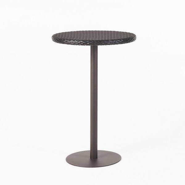 ECOCHIC SPACES INC Outdoor 26" Round PE Rattan Bar Table with Elegant Multi Brown Wicker and Sturdy Iron Frame