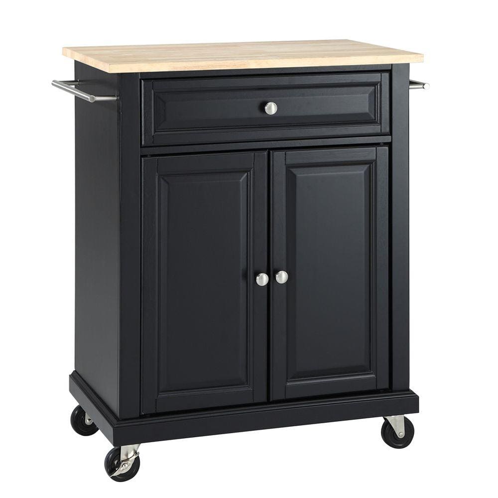 Black Wood Kitchen Cart with Natural Top and Storage